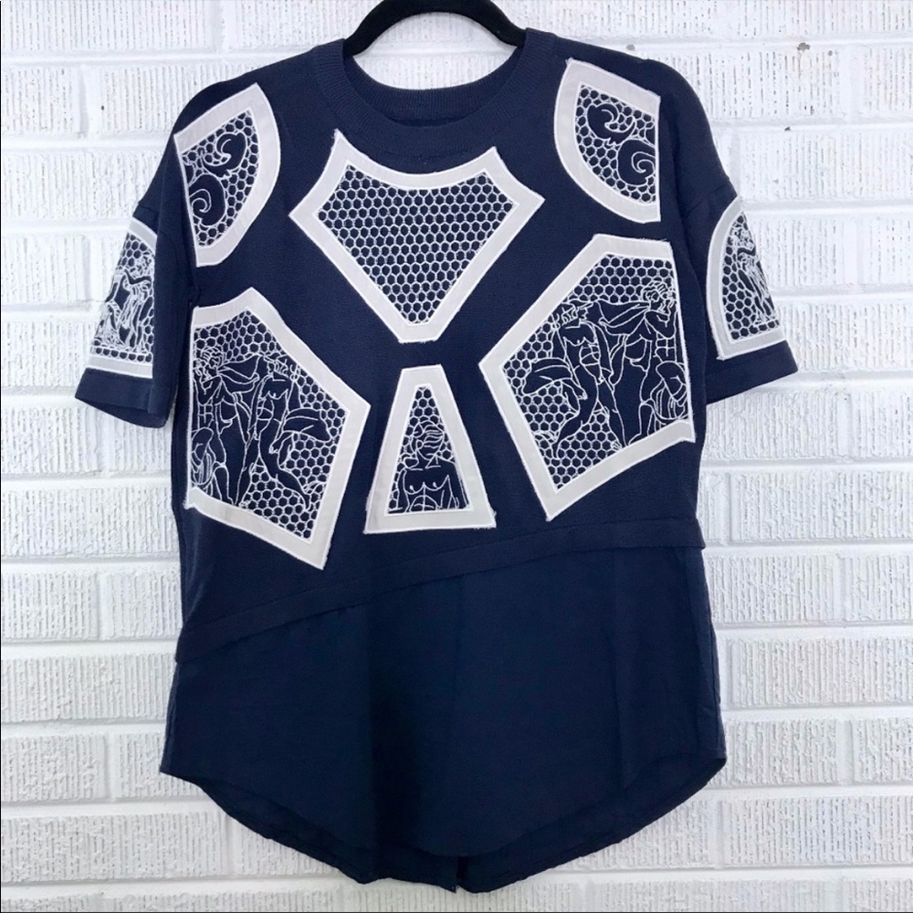 Prada Embroidered Knit Top Woven Pleat Bottom Sz 4